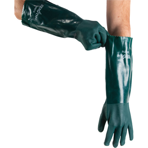 Gants verts &agrave; double enduit, 18" lo, PVC, Doublure en Jersey de coton, 70 mils O-Max