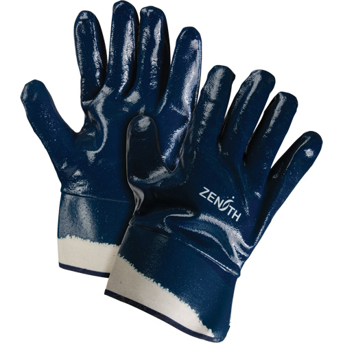 Gants &agrave; poignet de s&eacute;curit&eacute; de poids lourd, 10/T-Grand, R&ecirc;vetement Nitrile, Enveloppe en Coton O-Max