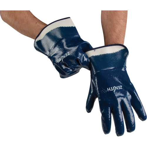 Gants &agrave; poignet de s&eacute;curit&eacute; de poids lourd, 10/T-Grand, R&ecirc;vetement Nitrile, Enveloppe en Coton O-Max