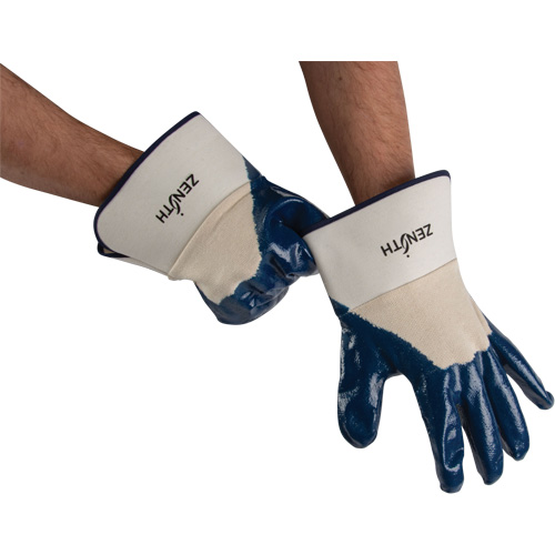 Gants &agrave; poignet de s&eacute;curit&eacute; de poids lourd, 11/2T-Grand, R&ecirc;vetement Nitrile, Enveloppe en Coton O-Max