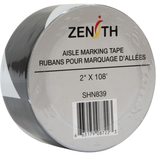 Aisle Marking Tape, 2" x 108', PVC, Black and White O-Max