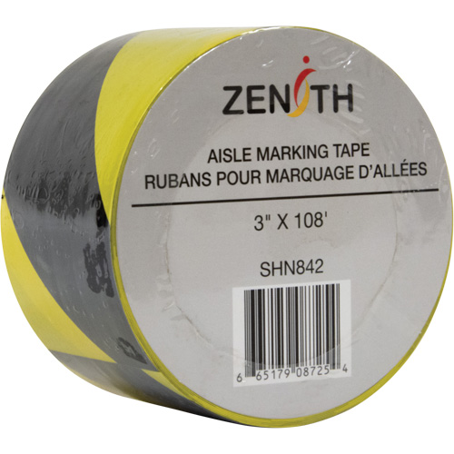 Ruban pour marquage d'all&eacute;es, 3" x 108', PVC, Noir et jaune O-Max