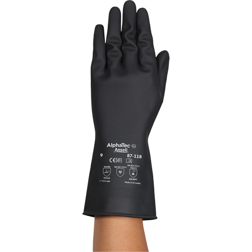 AlphaTec&reg; 87-118 Chemical-Resistance Gloves, Size Small/7, 12.6" L, Rubber Latex, Cotton Inner Lining, 31-mil O-Max