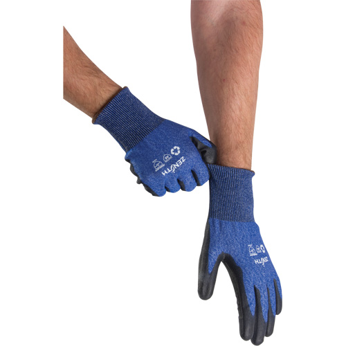 Gants &eacute;lastiques &eacute;cologiques r&eacute;sistants &agrave; la coupe, Taille 9, Calibre 18, Rev&ecirc;tement Polyur&eacute;thane, Enveloppe en Acier inoxydable/PEHP/rPET, ASTM ANSI niveau A5 O-Max