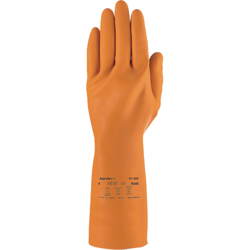 AlphaTec&reg; 87-208 Heavy-Duty Chemical-Resistant Gloves, Size 7, 12.8" L, Rubber Latex, Cotton/Flock-Lined Inner Lining, 29.5-mil O-Max