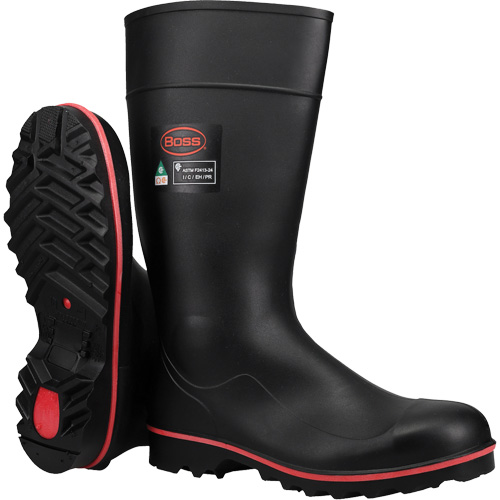 Boss&reg; Footwear Full ESR Safety Boot, Polyblend/PVC, Steel Toe, Size 4 O-Max