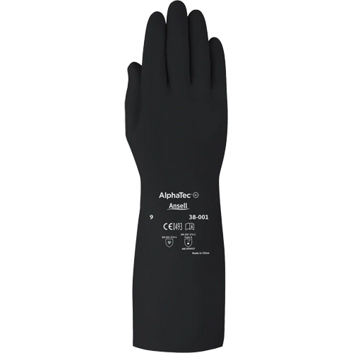 Gants d,usage moyen r&eacute;sistants aux produits chimiques AlphaTec 38001PP, Taille 7, 14" lo, Caoutchouc butyle, 14 mils O-Max