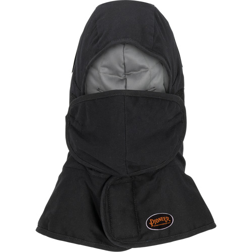 Pioneer 765A Flame-Resistant Quilted Hard Hat Liner with Long Neck & Detachable Mouthpiece, Black/Grey, Cotton/FR-Tech&reg;/Modacrylic/Nylon O-Max