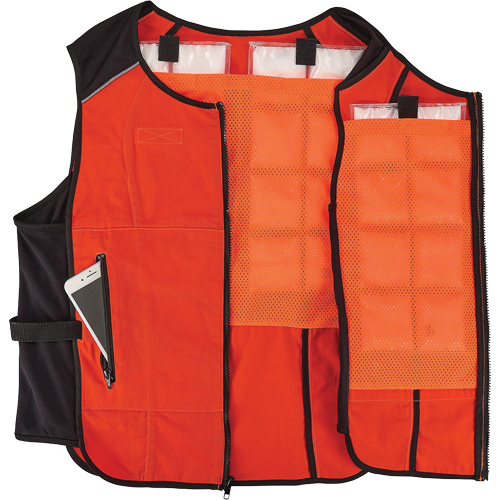 Chill-Its 6260 Lightweight Phase Change Cooling Vest with Rechargeable Packs, Large/X-Large, Orange O-Max