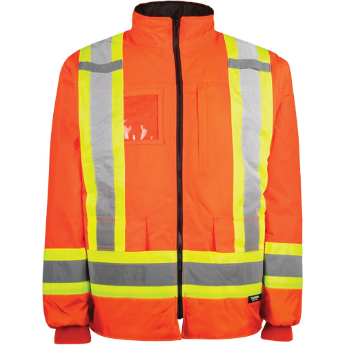 High-Visibility 7-in-1 Jacket, Polyester, High Visibility Orange, X-Large O-Max