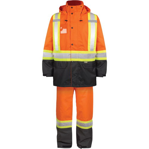 Ensemble de pluie haute visibilit&eacute; en tissu 150 deniers, Polyester, Petit, Orange haute visibilit&eacute; O-Max
