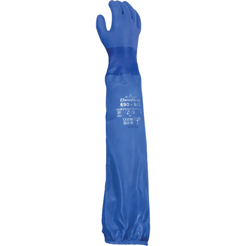 690 Chemical-Resistant Gloves, Size Medium/8, 26" L, Cotton/PVC O-Max