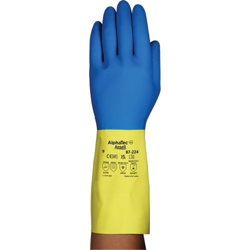Alphatec&reg; 87-224 Chemical-Resistant Gloves, Size 8, 12.8" L, Neoprene/Rubber Latex, Cotton/Flock-Lined Inner Lining, 26.8-mil O-Max