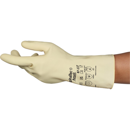 AlphaTec&reg; 87-137 Lightweight Natural Gloves, Size 9, 11.8" L, Rubber Latex, 16-mil O-Max