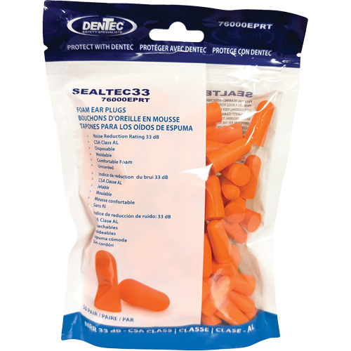 Bouchons d'oreilles jetables en mousse orange SEALTEC33, Vrac - Sac en poly O-Max