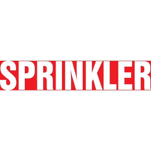 Marqueur de tuyau "Sprinkler", Autocollant, 1-1/2" h x 8" la, Blanc/rouge O-Max