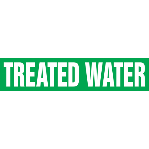 Marqueurs de tuyau "Treated Water", Autocollant, 2-1/2" h x 12" la, Blanc/vert O-Max