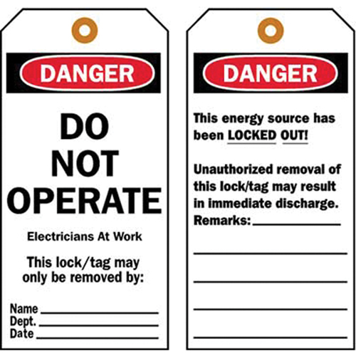 Lockout Tags, Plastic, 3" W x 5-1/2" H, English O-Max