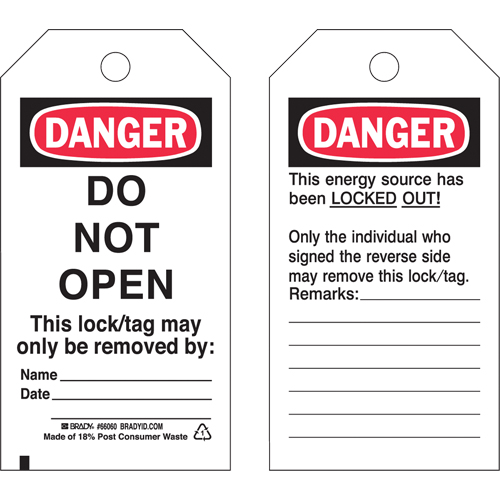 Lockout Tags, Plastic, 3" W x 5-1/2" H, English O-Max