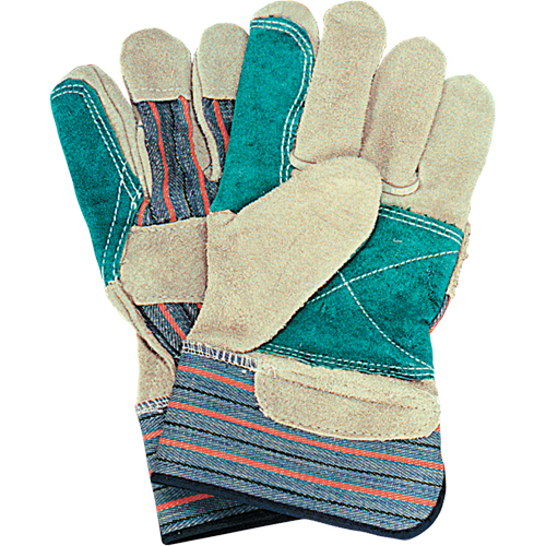 Double-Palm Fitters Gloves, Large, Split Cowhide Palm, Cotton Inner Lining O-Max