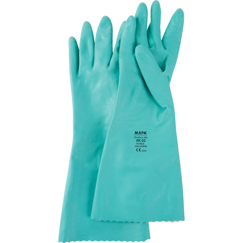 Gants &agrave; prise emboss&eacute;e &agrave; motif en Z StanSolv, Taille Petit/7, 14" lo, Nitrile, Doublure en Interlock, 11 mils O-Max