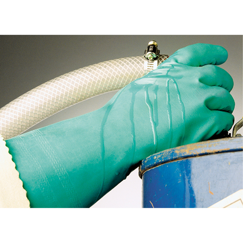 Gants &agrave; prise emboss&eacute;e &agrave; motif en Z StanSolv, Taille Moyen/8, 14" lo, Nitrile, Doublure en Interlock, 11 mils O-Max
