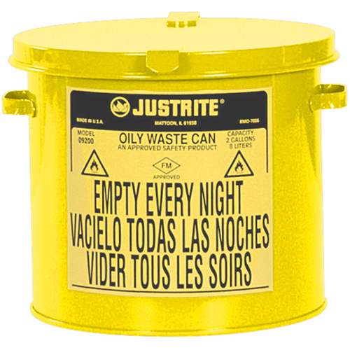 Contenants pour d&eacute;chets huileux, Homologu&eacute; FM/List&eacute; UL, 2 gal. US, Jaune O-Max