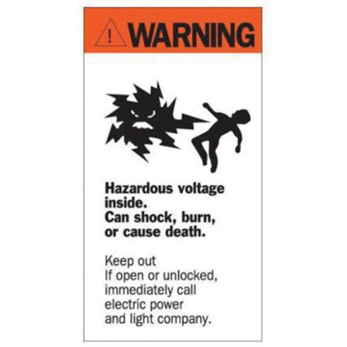 "Warning Hazardous Voltage" Sign, 8" x 4-1/2", Acrylic, English with Pictogram O-Max