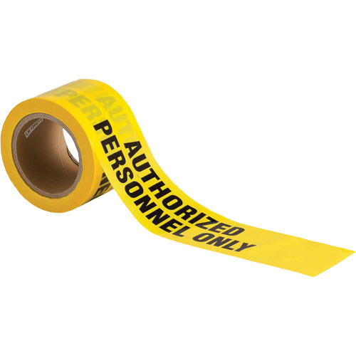 Ruban pour barricade, Anglais, 3" la x 200' lo, 3 mils, Noir sur jaune O-Max