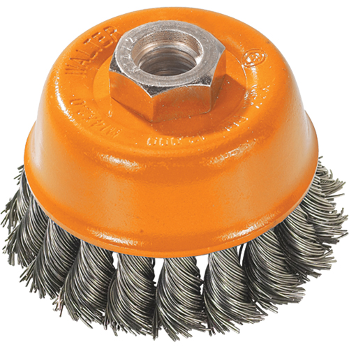 Knot-Twisted Wire Cup Brush, 3" Dia. x 5/8"-11 Arbor O-Max