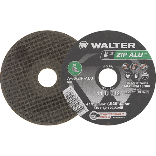 Meule &agrave; tronçonner Zip Alu, 4-1/2" x 3/64", Arbre de 7/8", Type 1, Oxyde d'aluminium, 13 300 Tr/min O-Max