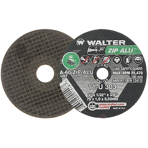 ZIP ALU Cutting Wheel, 3" x 1/32", 3/8" Arbor, Type 1, Aluminum Oxide, 25470 RPM O-Max