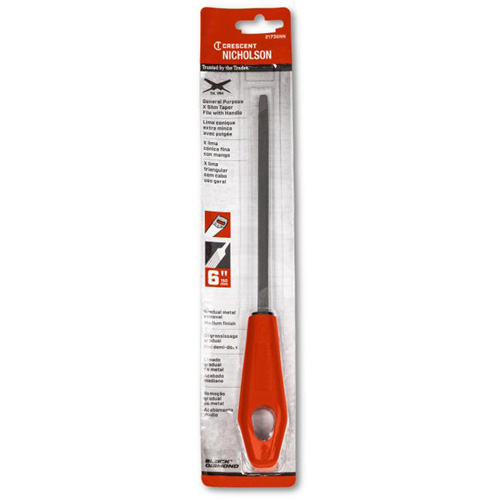 Lime pointue tr&egrave;s mince avec poign&eacute;e rouge, Triangle, 6", Simple O-Max