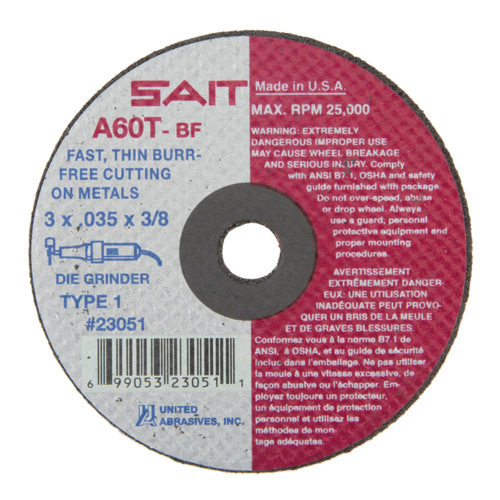 Cut-Off Wheel (A36T), 3" x 0.035", 3/8" Arbor, Type 1, Aluminum Oxide, 25000 RPM O-Max