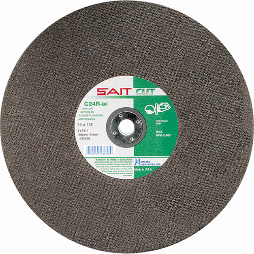 C24R Concrete High Speed Cut-Off Wheel, 14" x 1/8", 1" Arbor, Type 1, Silicon Carbide, 5400 RPM O-Max