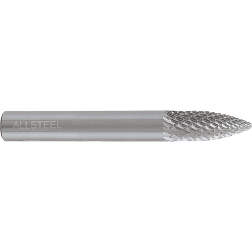 AllSteel Tapered Shape Carbide Burr, SG-5, 1/2" Dia., 1/4" Shank, 1" Depth of Cut O-Max
