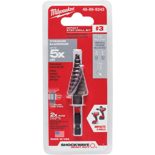 Foret &eacute;tag&eacute; #3 Shockwave Impact Duty, 3/16" - 3/4", Incr&eacute;ments de 1/16", Titane O-Max