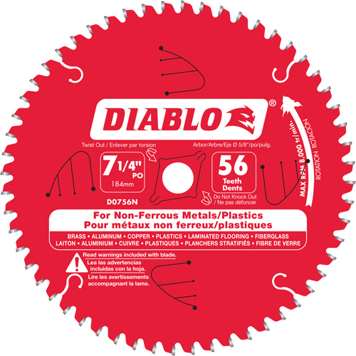 Aluminum Cutting Saw Blade, 7-1/4", 56 Teeth, Non-Ferrous Use O-Max