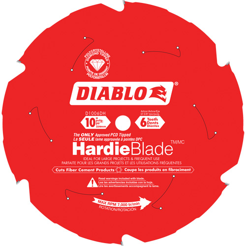 Lame de scie &agrave; d&eacute;couper HardieBlade, 10", 6 dents, Pour B&eacute;ton de fibre O-Max