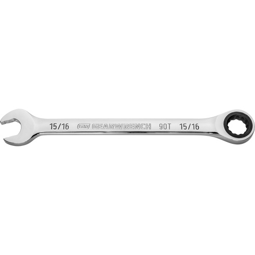 90-Tooth Ratcheting Combination Wrench, 12 Point, 15/16", Chrome Finish O-Max