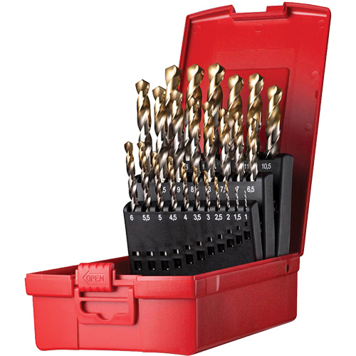 Jeu de forets s&eacute;rie courte combin&eacute;s robustes, 25 morceaux, Acier rapide O-Max