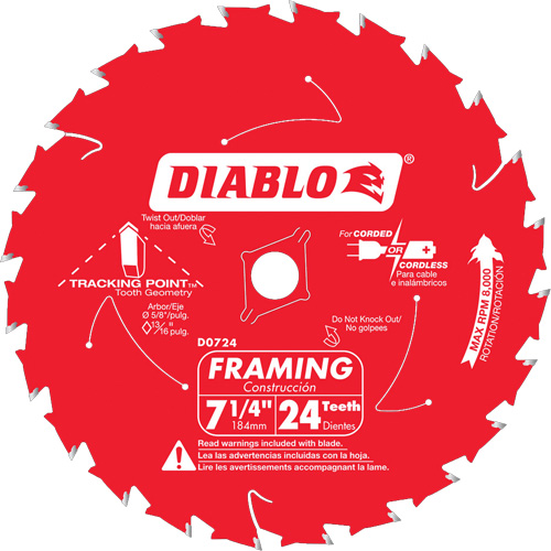 Framing Saw Blade, 7-1/4", 24 Teeth, Wood Use O-Max