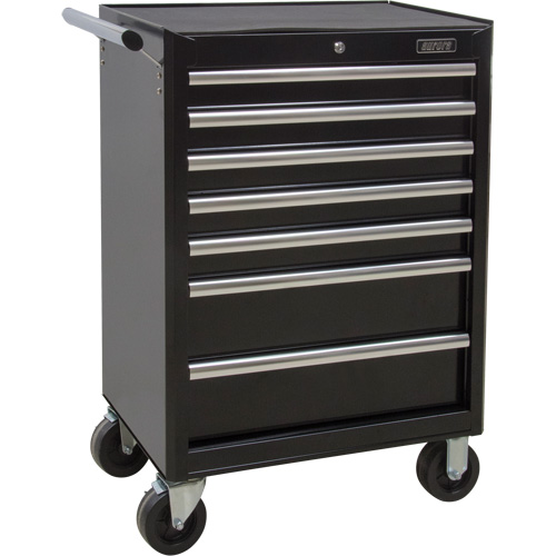 Industrial Tool Cart, 7 Drawers, 27" W x 18-3/4" D x 39" H, Black O-Max