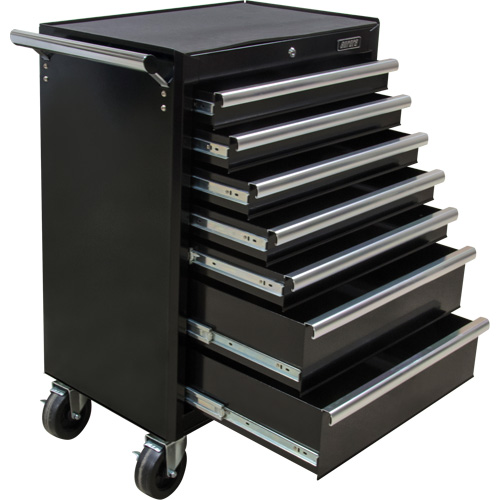 Industrial Tool Cart, 7 Drawers, 27" W x 18-3/4" D x 39" H, Black O-Max