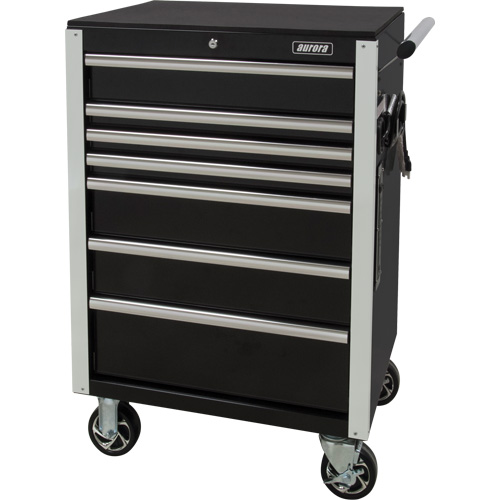 Heavy-Duty Tool Cart, 7 Drawers, 28" W x 22" D x 42-3/8" H, Black O-Max