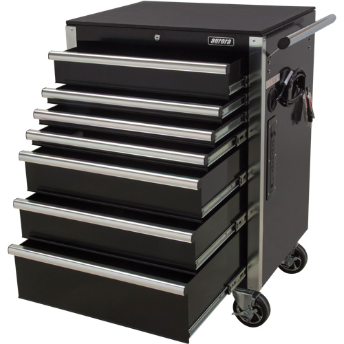 Heavy-Duty Tool Cart, 7 Drawers, 28" W x 22" D x 42-3/8" H, Black O-Max