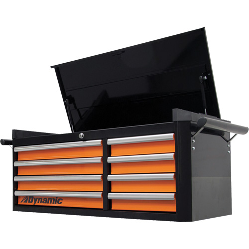 Top Chest, 42" W, 8 Drawers, Black/Orange O-Max