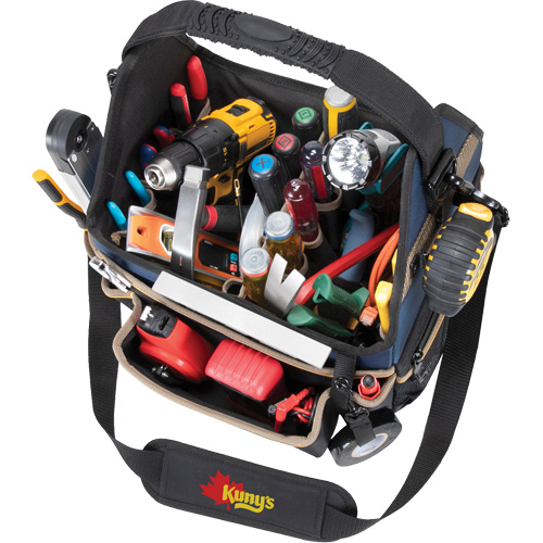 Porte-outils &eacute;lectrique/CHVAC &agrave; base moul&eacute;e, Polyester balistique, 20 pochettes, Noir/Bleu O-Max