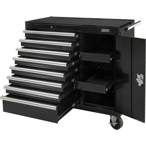 Industrial Tool Cart, 8 Drawers, 44-3/10" W x 21-1/10" D x 36-7/10" H, Black O-Max