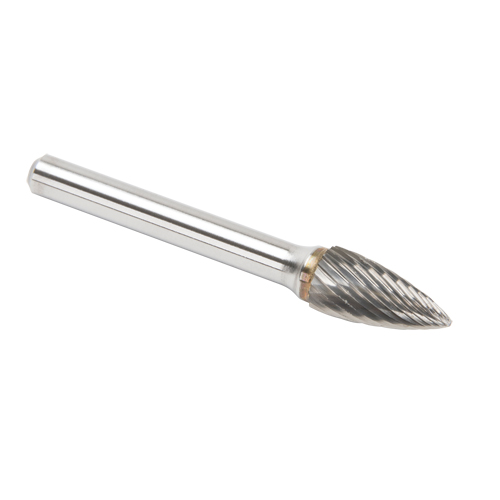 CLEVELAND Solid Carbide Burrs - Tree Shape Pointed End, SG-3, 9.53 mm Dia., 1/4" Shank O-Max